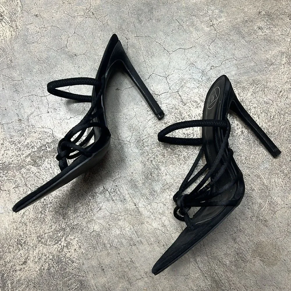 * M brand black satin heels